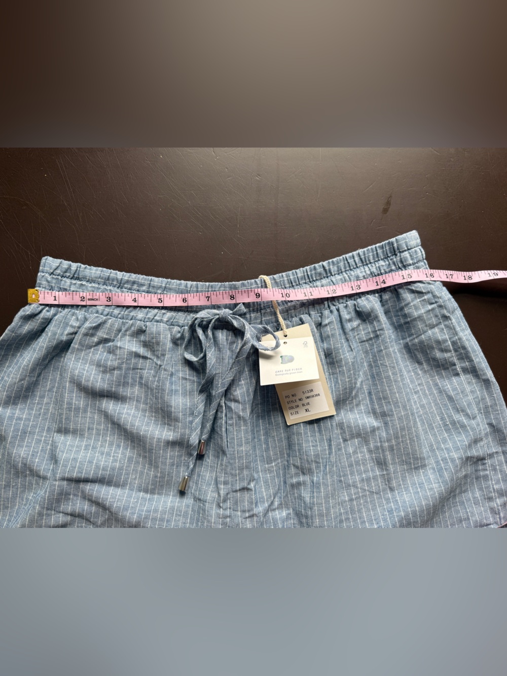 Linen Blend High-Waist Drawstring Shorts - Blue Stripe - Picture 6 of 6